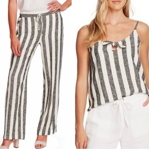 Vince Camuto Women's Canyon Linen Blend Striped Pants Pink Size Medium